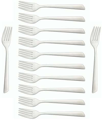 Arcos Serie Toscana Caja de 12 uds Tenedor de postre Tenedor para tartas, Monoblock de una pieza en Acero Inoxidable 18/10 y 140 mm, Color Plata (12 uds)