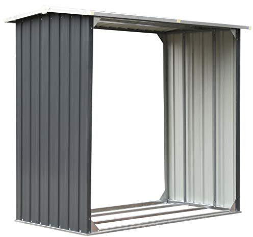 Festnight Abri de Stockage Abri de Chauffage de Bois Acier Galvanisé Gris (172x91x154 cm)