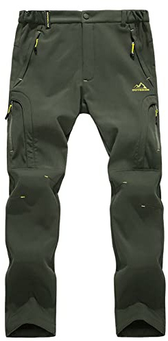 EKLENTSON Outdoor Trousers Men Tactical Waterproof Hiking Walking Softshell Winter Fleece Lined Ski Snow Pants , Green Army Green, 32