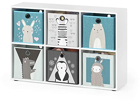 Vicco Kinderregal Weiß mit 6 Faltboxen - 72x108x29 cm gefertigt aus Spanplatte - Bücherregal perfekt fürs Kinderzimmer, praktische Aufbewahrung für Bücher und Spielzeug