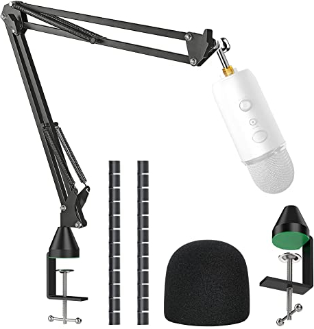Blue Yeti Microphone Stand with Foam Cover - Suspension Arm with Cable Sleeves and Noise Reducing Pop Filter YOUSHARES