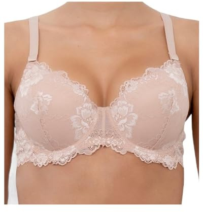 LORMAR 1 Pezzo Reggiseno Donna Favoloso Balconcino in Pizzo con Ferretto - Coppa C, Noisette 4