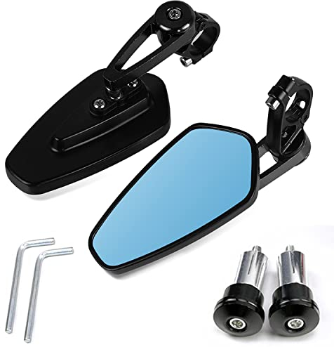 AULESSE Motorrad Spiegel Universal 7/8 (22mm) Blau GetöntBlendfrei Motorrad-Lenkerendspiegel 360°Drehbar mit Robuste Aluminiumlegierung kompatibal für Scooter Roller Motorradspiegel