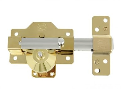 Amig - Cerrojo de Sobreponer con Cilindro Redondo y Pestillo Mod. 1PLUS - 105 x 170 mm -Cerradura de Seguridad para Puerta con Llave y Sistema Anti Bumping - Incluye 5 Llaves de Punto - Acero Dorado