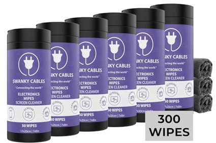 Swanky Cables Screen Cleaner Wipes: Electronic Wipes for Screens - Computer Screen Wipes for Lens, Phone, Tv Screen and Monitor Cleaning - Tech Wipes & Microfiber Cloth (Canister, 300 Count)