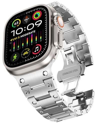 KADES Metallarmband für Apple Watch Ultra 2 Armband,Herren Gliederarmband für Apple Watch Ultra Armband, Edelstahl armband für Apple watch series 10 46mm,9/8/7 45mm,6/5/4 44mm,3/2/1 42mm,Silber