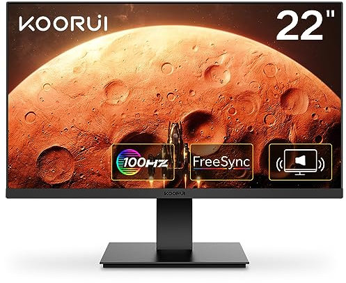 KOORUI 22 Inch Computer Gaming Monitor, FHD 1080P Desktop Display with 2 Speakers, 100HZ Ultra Thin Bezel/Eye Care/Ergonomic Tilt, HDMI VGA Ports LED Monitor for PC, VESA Mounting