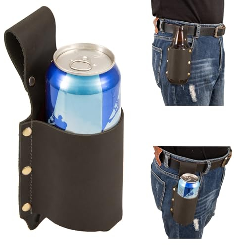 Beer Holder,Leather Beer Holster Bottle Holders,Beer Belt Holder Beer Gifts for Men,BBQ/Grilling Gifts for Travel Camping Party Outdoor,Cool Beer Accessories Gadgets for Men (Dark Brown)