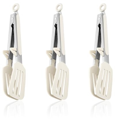 Set di 3 27cm Pinze da cucina in silicone Antiscivolo in Acciaio Inox Pinze Barbecue per pentole e padelle rivestite Pinza Spaghetti antiaderente senza BPA per barbecue,buffet, insalate