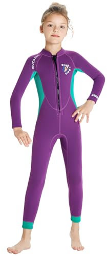 LCIGIA Kinder Jungen Mädchen Neoprenanzüge 2.5MM Neopren Tauchanzüge Lange Ärmel Neoprenshorty Wetsuit, Lila(Langarm), 116/M