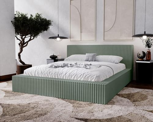 Emporius Doppelbett 200x200 Buffy - Polsterbett mit Dicker Schaum, Lattenrost, Bettkasten - Schlafzimmerbett 200x200, Design Bett (Olive - Vito 77)
