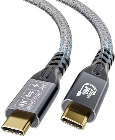 YIWENTEC USB C-kabel till USB C 3.2 hane hane Gen2 × 2 typ C laddningskabel, 20 Gbps dataöverföring, 240 W 48 V/5 A snabbladdningskabel, 4K @ 60Hz videoöverföring (rak, 1M)