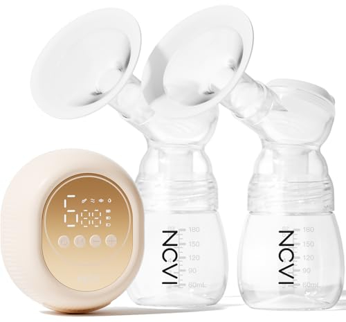 NCVI Milchpumpe Elektrisch 8128, Doppel Milchpumpe, mit 9 Stufen und 4 Modi, Geräuscharm, Anti-Rückfluss, LED-Display, Rosa