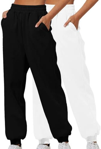 XCXC 2er-Pack Damen Jogginghose mit Cinch-Bottom und Taschen Frauen Einfarbiger Trainingsanzug Baggy Hose mit elastischer Taille für Lässiges Hip-Hop, Fitnessstudio und Joggen