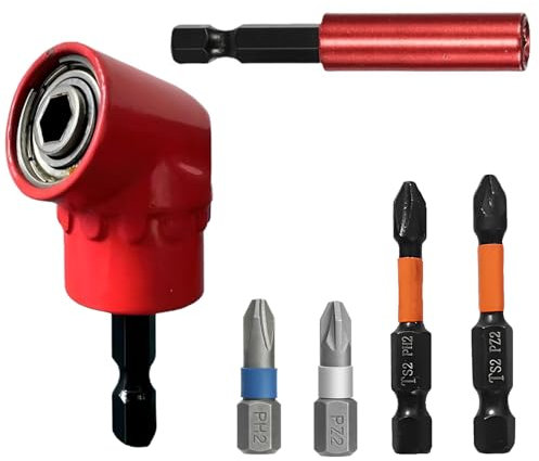 Oiieco 105° Right Angle Drill Attachment Set – 1/4 Hex Shank Screwdriver Adapter with PH2 & PZ2 Bits, Quick Change Magnetic Bit Holder, S2 Steel Right Angle Driver for Tight Spaces & DIY Work