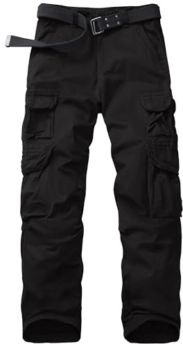 Faysfad Men's Cargo Trousers Combat Military Tactical Cotton Work Pants with Multiple Pockets(6325,Black,30)