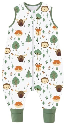 Chilsuessy Babysovsäck med fötter 1,5 tog barn året runt sovsäck 100 % bomull baby sovsäck med ben för pojkar och flickor, 1,5 tog/skogsdjur, 70 cm/baby höjd 75–85 cm