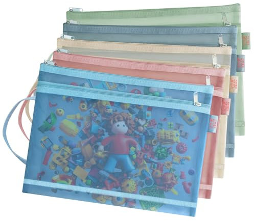 5Pcs Mesh Toy Storage Bags – Double-Layer Zipper Pouches for Board Games, Puzzles & Building Blocks | Durable Organizer for Classroom, Home & Office Supplies (A4-2layers)