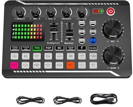 Tarjeta de sonido en con efectos de mezclador de DJ y cambiador de voz, mezclador de audio profesional - Equipo de estudio de producción de podcasts,7 Modos de Grabación, 4 Modos de Cambio de Sonido,