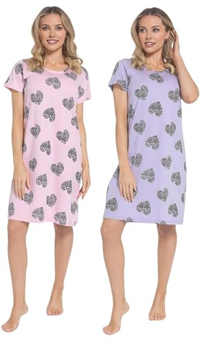 INSIGNIA Womens Pack of 2 Short Sleeved Cotton Blend Jersey Nightshirts Nighties (Purple & Pink, 8-10)