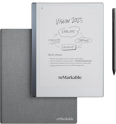 reMarkable Essentials Bundle – Mosaic Weave Folio | reMarkable 2 Paper Tablet | Includes Black and White 10.3” Writing Tablet, Marker Plus Pen with Eraser, Book Folio Cover in Grey Weave