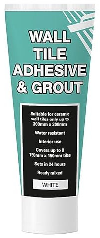 Wall Tile Adhesive and Grout in Easy Apply Tube, 2 in 1 Waterproof Wall Tile Adhesive with Grout for Easy Tiling, For Bathrooms, Kitchen - White 300g Tube