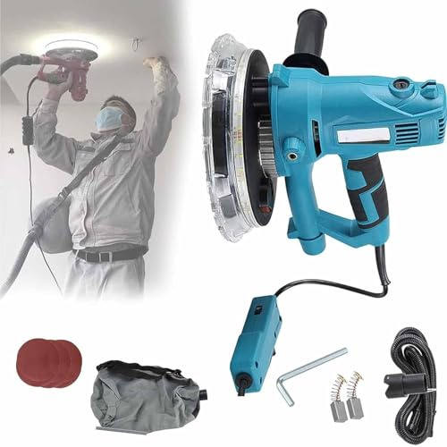 Levigatrice portatile per cartongesso con rimozione automatica della polvere, luce a LED, 20 pezzi, velocità regolabile 1000-2100 giri/min per levigatura liscia di pareti e soffitti