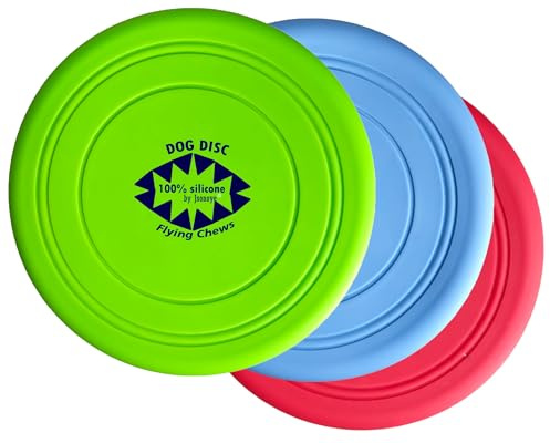 Jsonoye 100% Silicone Flying Disc for Dog Training Soft Safe 7 Inches 3 Pack Durable in Green Blue, Red Color