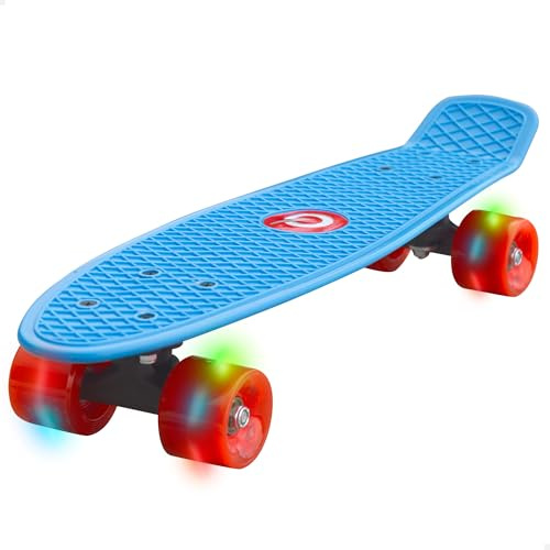 ColorBaby Evo 54340 Skateboard pour Enfant, Bleu, 56 cm, 4 Roues en PVC avec lumières colorées, Base antidérapante, Jouets de Plein air, Jeux de Plein air, Cadeau garçon et Fille