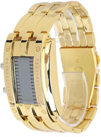 Ejoyous Binäruhr, Digitaluhr Edelstahl Binäre Uhr Wasserdicht LED Sportuhr Rechteck Bezel Legierungsuhr für Herren Damen (Herrengold)
