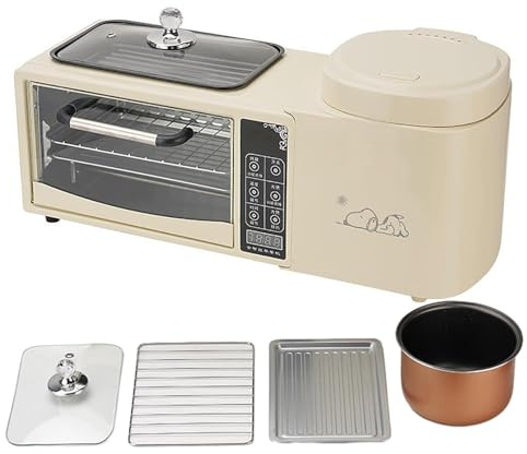 Estación de Desayuno 4 en 1, Máquina Para Hacer Desayuno Inteligente Multifunción con Horno de 2 Capas, Vaporera Eléctrica de 1 Litro y Sartén Eléctrica, Control de Temperatura Independiente, D white