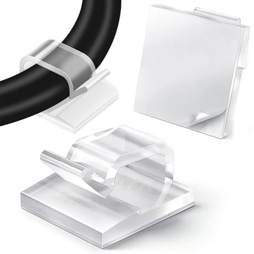 KNUIUYY 50 piezas soportes para cables, clips y ganchos adhesivos para cables, soporte de gestión de cables para organizador, pared, escritorio, cadena de luces, hogar y oficina