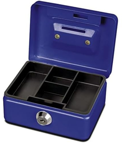 MAUL caisse à monnaie en acier | Verrouillable et portable | 12,5x9,5x6cm | Avec fente d'introduction de la monnaie | Convient comme tirelire, petit coffre-fort, tiroir caisse monnaie | Bleu