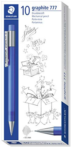 Staedtler Staedtler 777 05-33 Druckbleistift graphite gefüllt mit B-Minen, Minendurchmesser 0,5 mm, Schaftfarbe: frosted blau, 10 Stück im Kartonetui