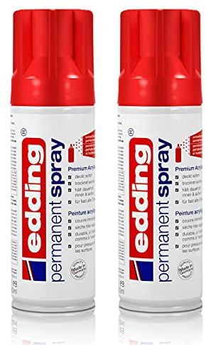 2x edding Permanent Spray verkehrsrot glänzend 200 ml Premium Acryllack, RAL 3020