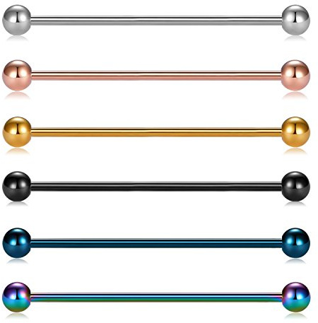 Briana Williams 6pcs Industrial Piercing Bars Cartilage En Acier Inoxydable Échafaud Barbell Piercing Bijoux 14Gauge 38mm