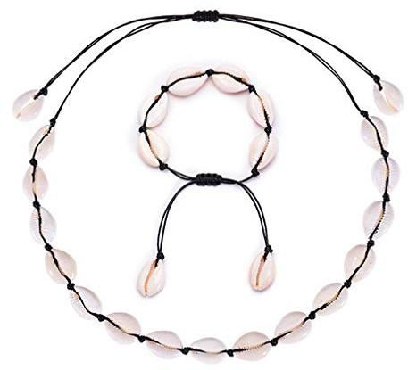 GLITZFAS Damer naturliga skal choker halsband armband smycken set boho snäckhalsband, Diamant