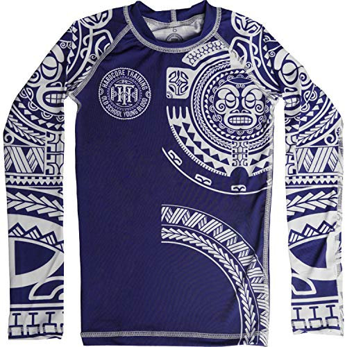 Hardcore Training Ta Moko Blue Chemise de Compression Enfant MMA BJJ Arts Martiaux Boxe Fitness No Gi