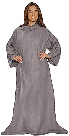 Snuggie - L'originale coperta indossabile con maniche, calda, accogliente, in pile super morbido, coperta funzionale con maniche e tasche per adulti, donne, uomini, come visto in TV - grigio chiaro