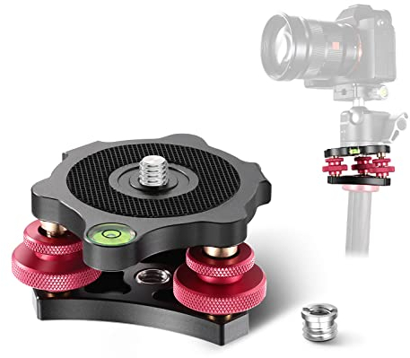 NEEWER Tripod Head Leveling Base Camera Leveler, Aircraft Grade Aluminum Alloy 3 Axis Tri Wheel Head, 3/8” Thread, -5° Precise Angle Adjustment for Macro Panoramic Photography, LP64