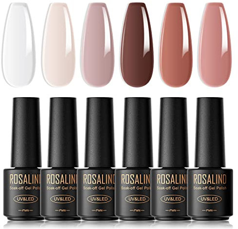 ROSALIND 6 Colori Semipermanente Smalto per Unghie Colore Naturale Gelatina di Cristallo Trasparente Soak Off Gel UV LED