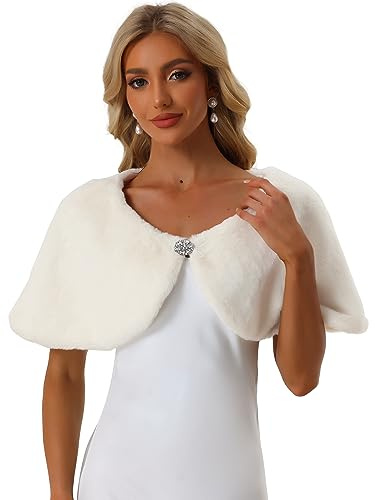 Allegra K Women's Elegant Faux Fur Shawl Bridal Wedding Party Wrap Stole Shrug X-Large White