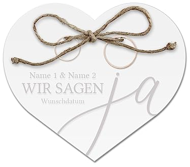 Acrylglas Ringkissen personalisiert zur Hochzeit Standesamt mit Lasergravur mit individuellen Namen und Datum klein und modern - Wir sagen Ja