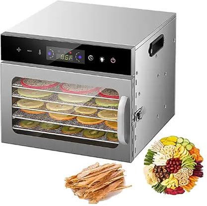 ERICAT Máquina deshidratadora de Alimentos, deshidratadores secadores eléctricos de 1000 W con Pantalla táctil, 6 bandejas de Acero Inoxidable, Temporizador Digital Ajustable 24 Horas, para Frutas
