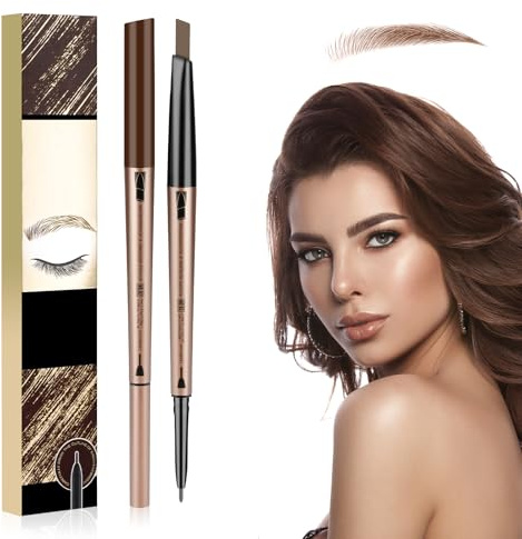 Lápiz de Cejas 2 en 1 Resistente Al Agua - Doble Punta Con Ultrapreciso y Triangular - Crea Cejas Naturalmente Espesas, Marrón