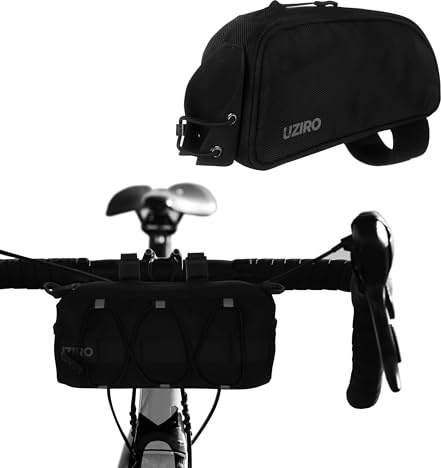 UZIRO Bolsa Manillar y Cuadro Impermeables para Bicicleta (Pack 2 UND), Alforjas para Gravel y Bikepacking, Accesorios Aventura, Viajes y Ciclismo de Larga Distancia