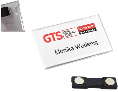 Schmalz® Namnskylt med magnet av akrylglas namnskylt glasklar 2 mm tjock med urtag för tumar, namnskyltar för kläder, självskrivbar egendesign (10, 75 x 40 mm)