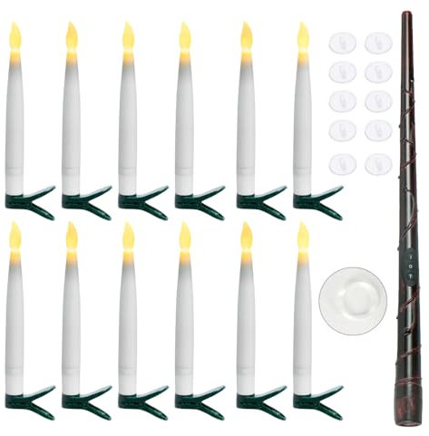 12 Stück LED Flammenlose kerzen mit Zauberstab & Fernbedienung Timerfunktion,LED Stabkerzen Flammenlose Hängende Fliegende,für Halloween Deko, Weihnachten Party Deko