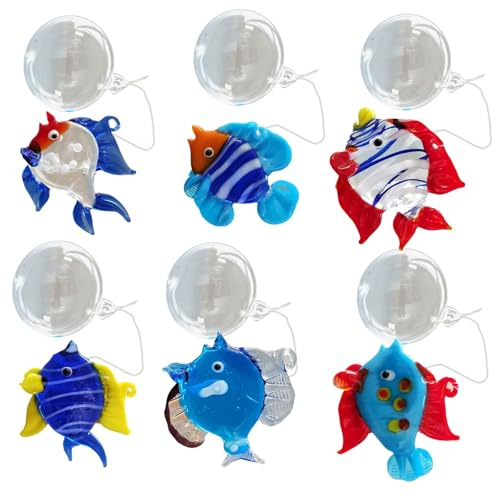 Morain Decorazioni a forma di pesce in vetro fatte a mano con bolle, 6 pezzi, decorazione galleggiante per acquario, decorazione per case creative