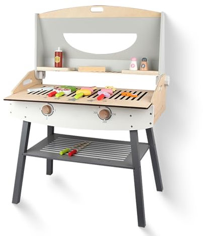 Cuisine de jeu d'extérieur pour enfants, avec roues, bouilloire, évier, récipient pour plantes en bois, barbecue
